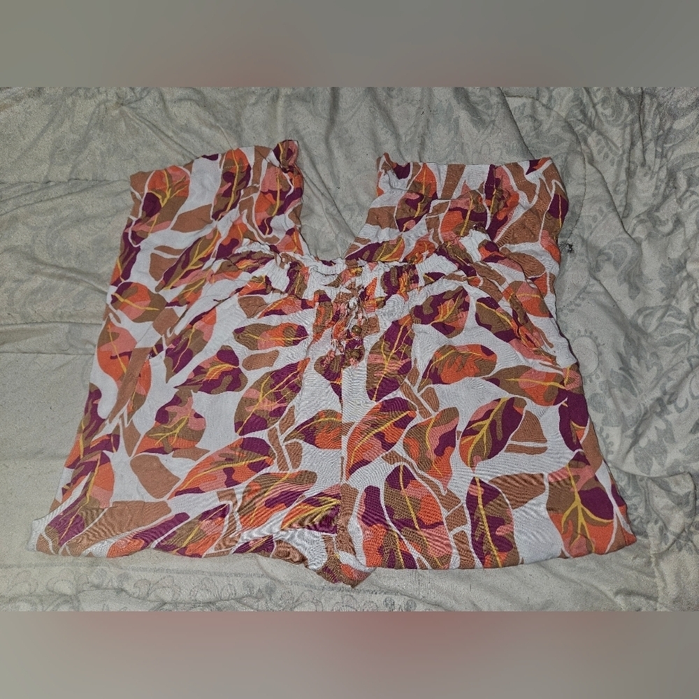 Jane And Delancey Leaf Print Multicolor Capri Pants With Pockets And Drawstring! - Picture 2 of 8